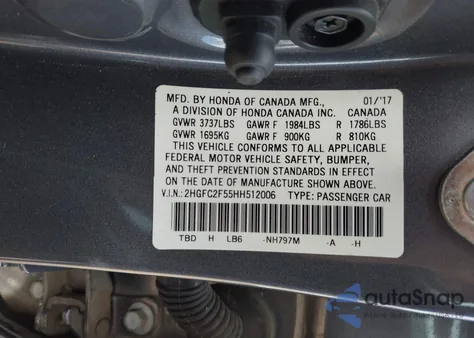 2017 Honda Civic Lx z USA, uszkodzony, nr VIN 2HGFC2F55HH512006